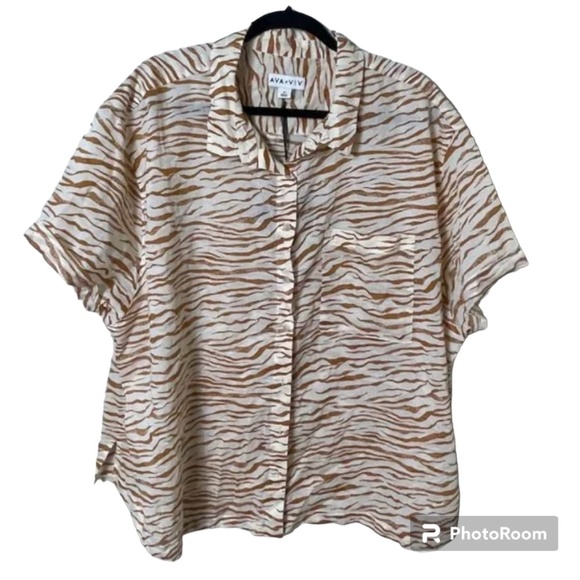 Zebra Animal Print Button Down Chic Glam Minimalist Artsy Plus Hip Blouse Top - Picture 5 of 10